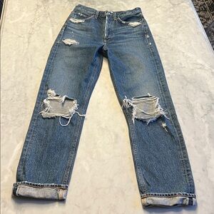 Agolde 90s mid rise loose pinch destroyed denim. 24.